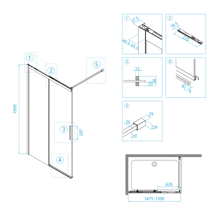 Перегородка для душа RGW WA-13B 34101315-14 1500 прозрачное