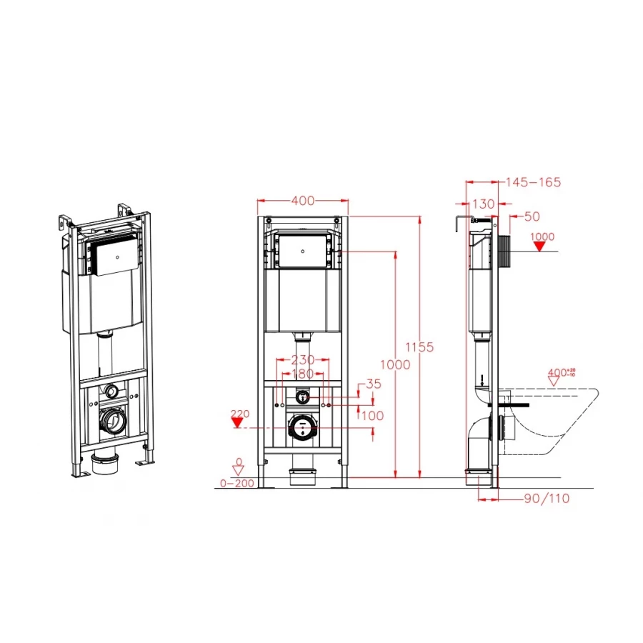 Инсталляция D&K с белой клавишей DI8640116 40x16.5x116 см