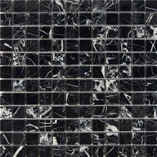 Мозаика Pixel mosaic Мрамор Black majesty чип 23x23 мм сетка Полированная Pix 251 30,5х30,5 см