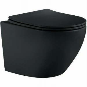 Унитаз подвесной безободковый Aquatek Европа тонкое сиденье с механизмом плавного закрывания крепеж цвет матовый черный AQ1901-MB 52,5х36х32 см
