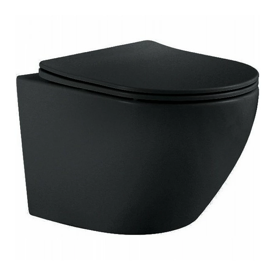 Унитаз подвесной безободковый Aquatek Европа тонкое сиденье с механизмом плавного закрывания крепеж цвет матовый черный AQ1901-MB 52,5х36х32 см