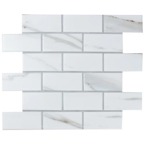 Мозаика Bonaparte Керамогранитная мозаика Brick Calacatta Gold 95х45 матовая белая 29,55х29,1 см