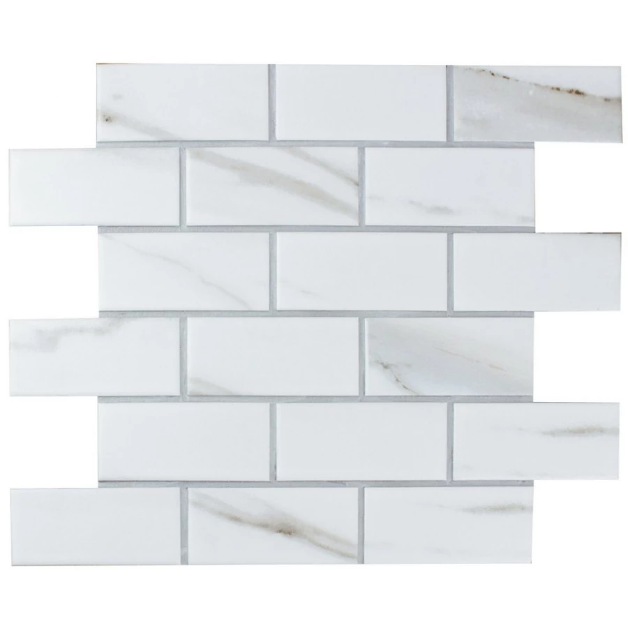 Мозаика Bonaparte Керамогранитная мозаика Brick Calacatta Gold 95х45 матовая белая 29,55х29,1 см