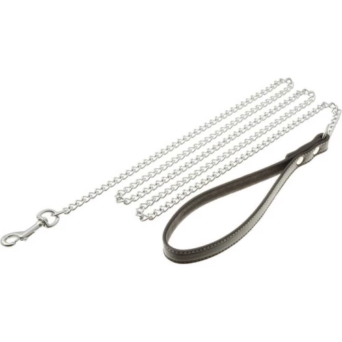 Поводок-цепь для собак V.I.Pet с кожаной ручкой серебро EA-CP(P) 4024 4 мм 24 см 60 см