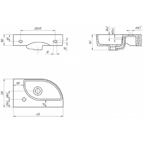 Раковина подвесная Cersanit Cameo 45 правая 1 отверстие S-UM-CAM45/1-w 45,5х25 см