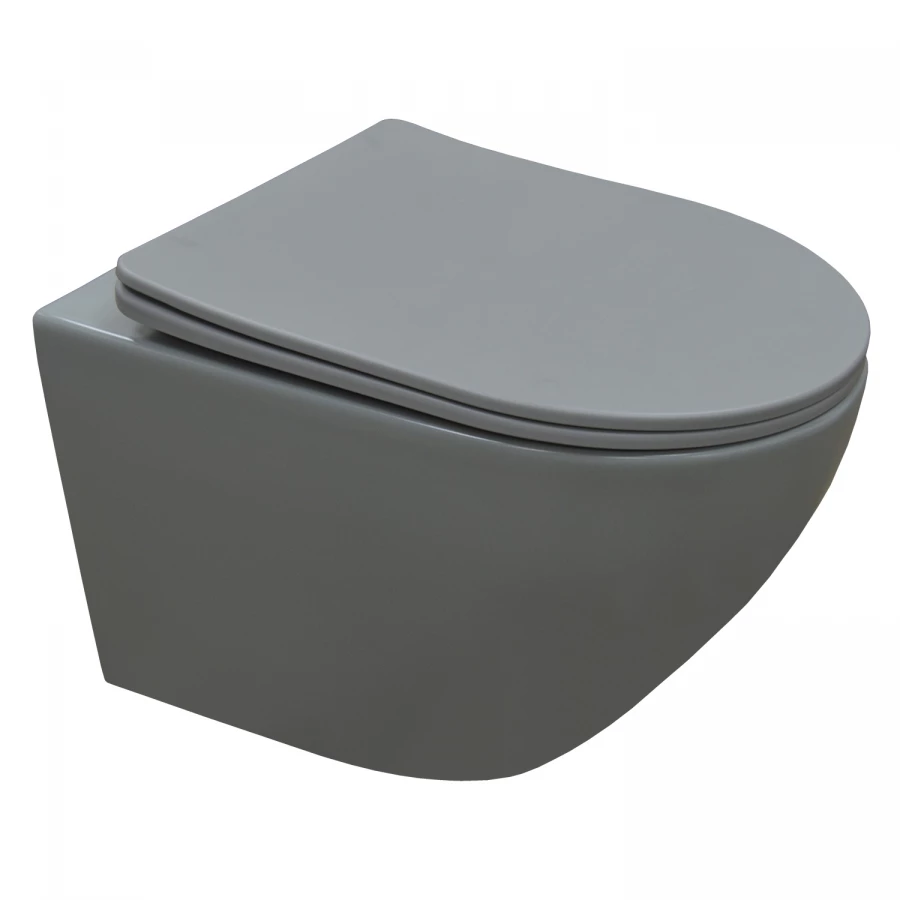 Унитаз подвесной Azario Grado безободковый с быстросъемным сидением микролифт серый матовый AZ-0046 SP MDG 37х49х37 см