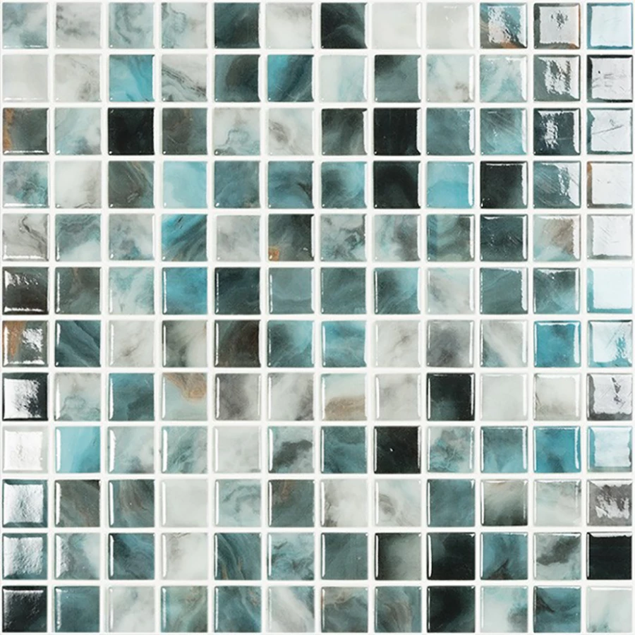 Стеклянная мозаика Vidrepur Nature Air Force глянцевая бирюзовая 5606 31,7х31,7 см