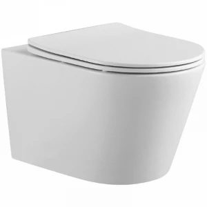 Унитаз подвесной безободковый Aquatek Вега тонкое сиденье с механизмом плавного закрывания крепеж цвет матовый белый AQ1905-MW 52,5х36х32 см