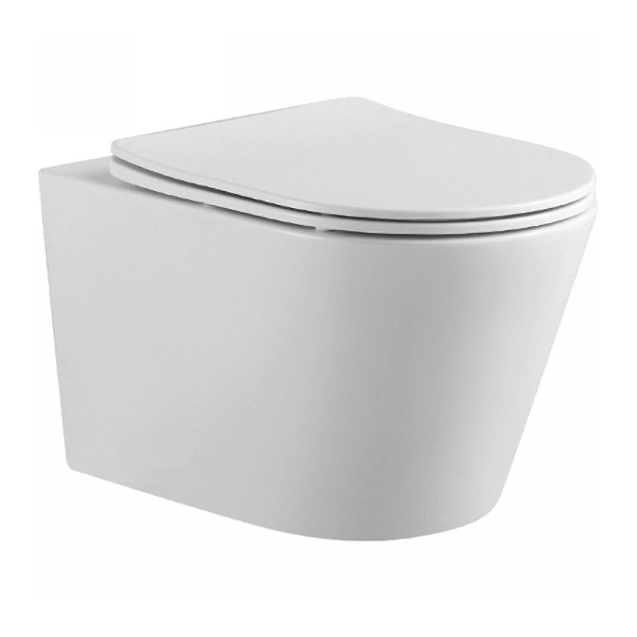 Унитаз подвесной безободковый Aquatek Вега тонкое сиденье с механизмом плавного закрывания крепеж цвет матовый белый AQ1905-MW 52,5х36х32 см