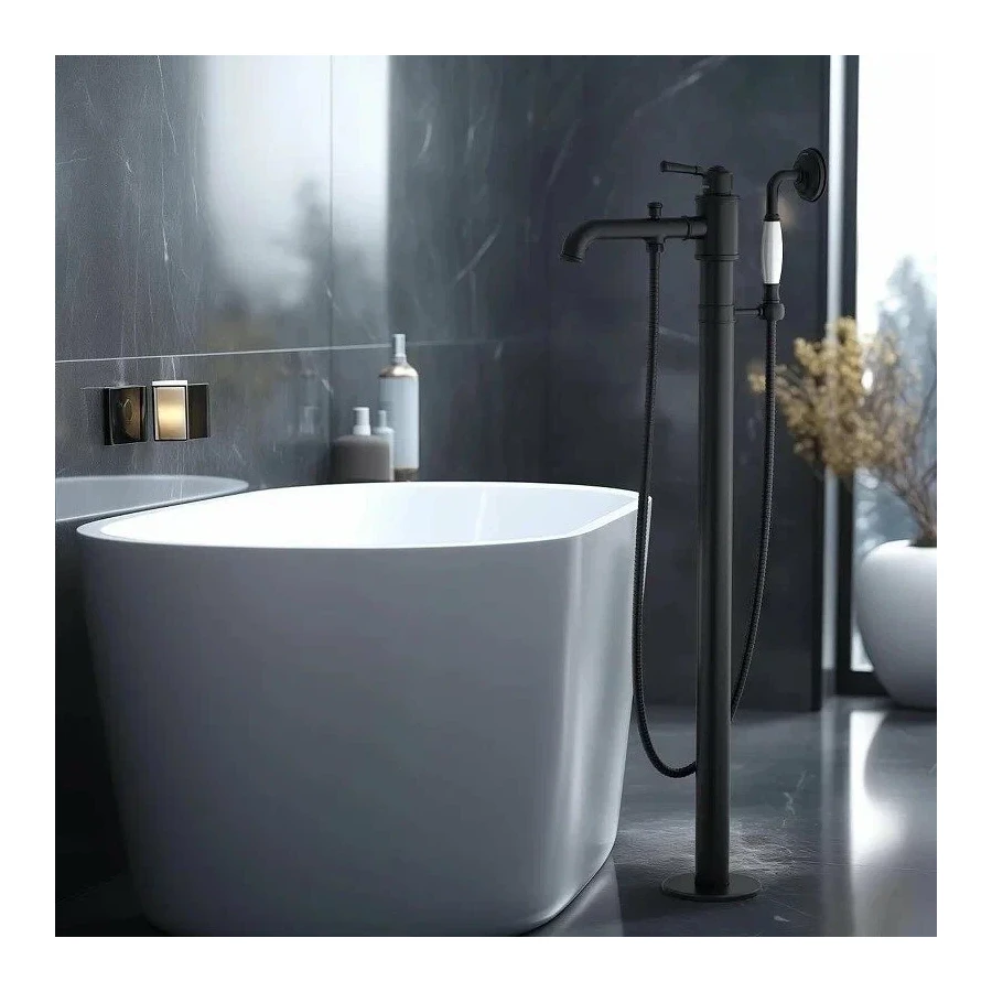 Смеситель Aquatek Классик для ванны напольный внешняя и скрытая часть матовый черный AQ1545MB