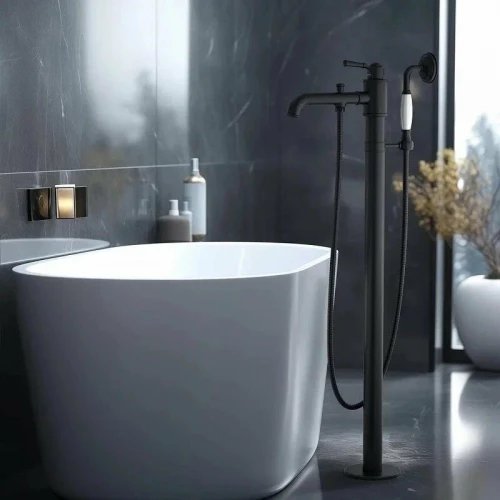 Смеситель Aquatek Классик для ванны напольный внешняя и скрытая часть матовый черный AQ1545MB