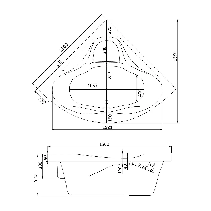Ванна акриловая Santek Сан-Паулу симметричная белая 1.WH30.2.399 150х150 см