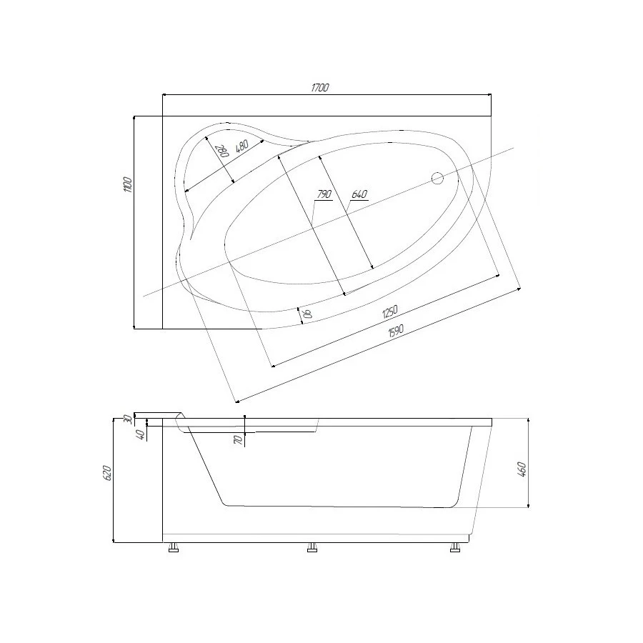 Ванна акриловая Azario Laura асимметричная правая AV.0051170 170x110 см