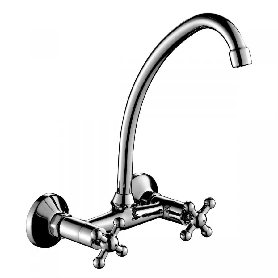 Смеситель двуручный для кухни настенный с верхним изливом хром M02-73