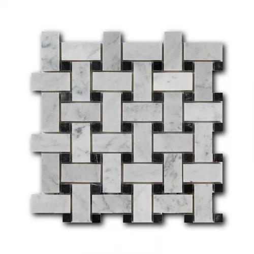 Мозаика из натурального камня Art&Natura Marble Mosaic Basket Weave Bianco Nero 60x30 15x15 глянцевая серая mm-basket-bianco+nero 30,5х30,5 см