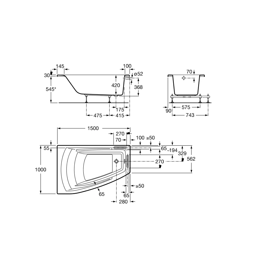 Ванна акриловая Roca Hall Angular левосторонняя Z.RU93.0.286.4 150х100 см
