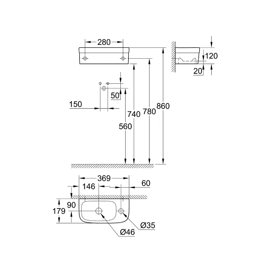Раковина компактная Grohe Euro Ceramic 39327000 37x18 см