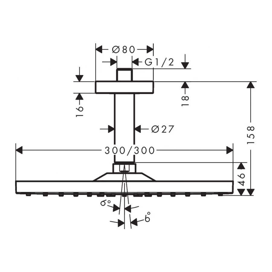 Верхний душ Hansgrohe Raindance E 300 1jet с потолочным подсоединением матовый белый 26250700