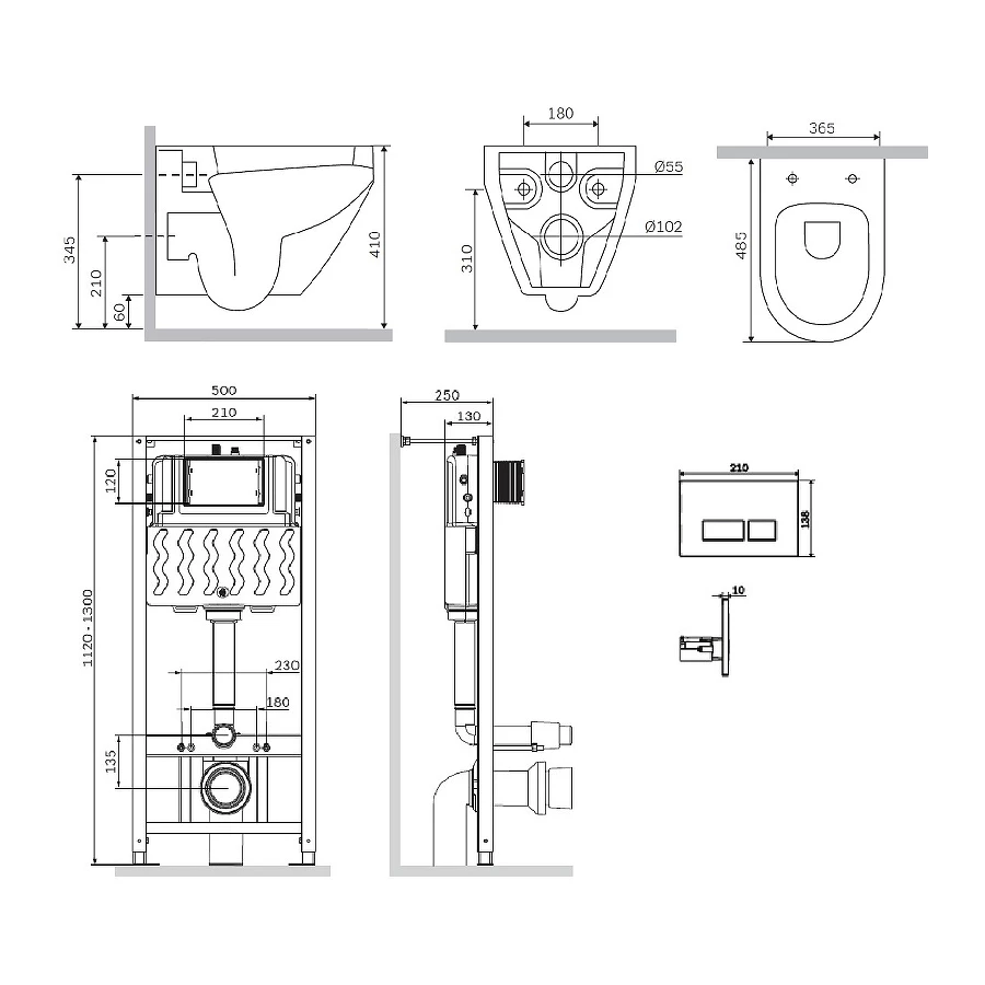 Инсталляция с подвесным унитазом Am Pm Spirit V2.0 FlashClean с сиденьем микролифт и клавишей IS49001.701700