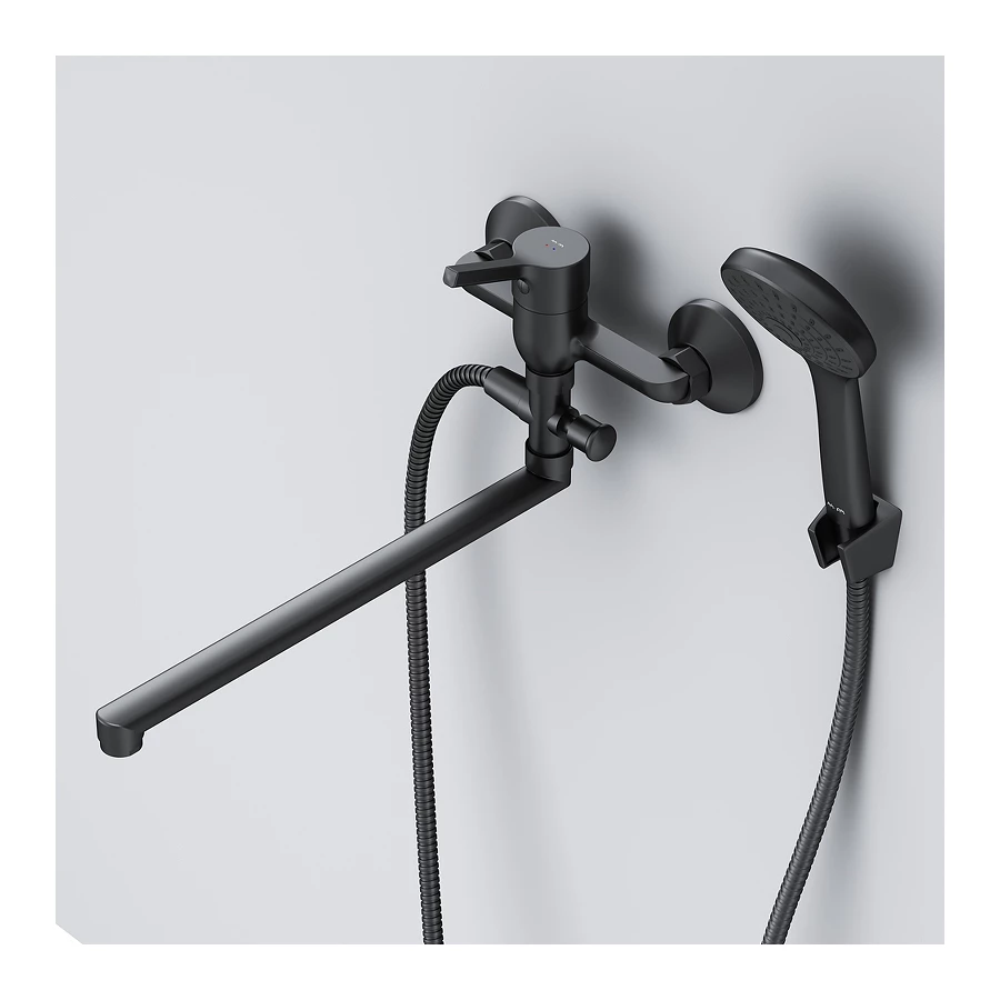 Смеситель для ванны и душа Am Pm X-Joy S с длинным изливом и душевым набором F85B90122