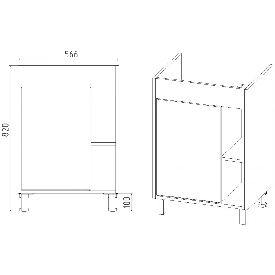 Тумба Viant Бостон Cомо 60 1 створки VBOS60CO-T1ST 43х56х82 см