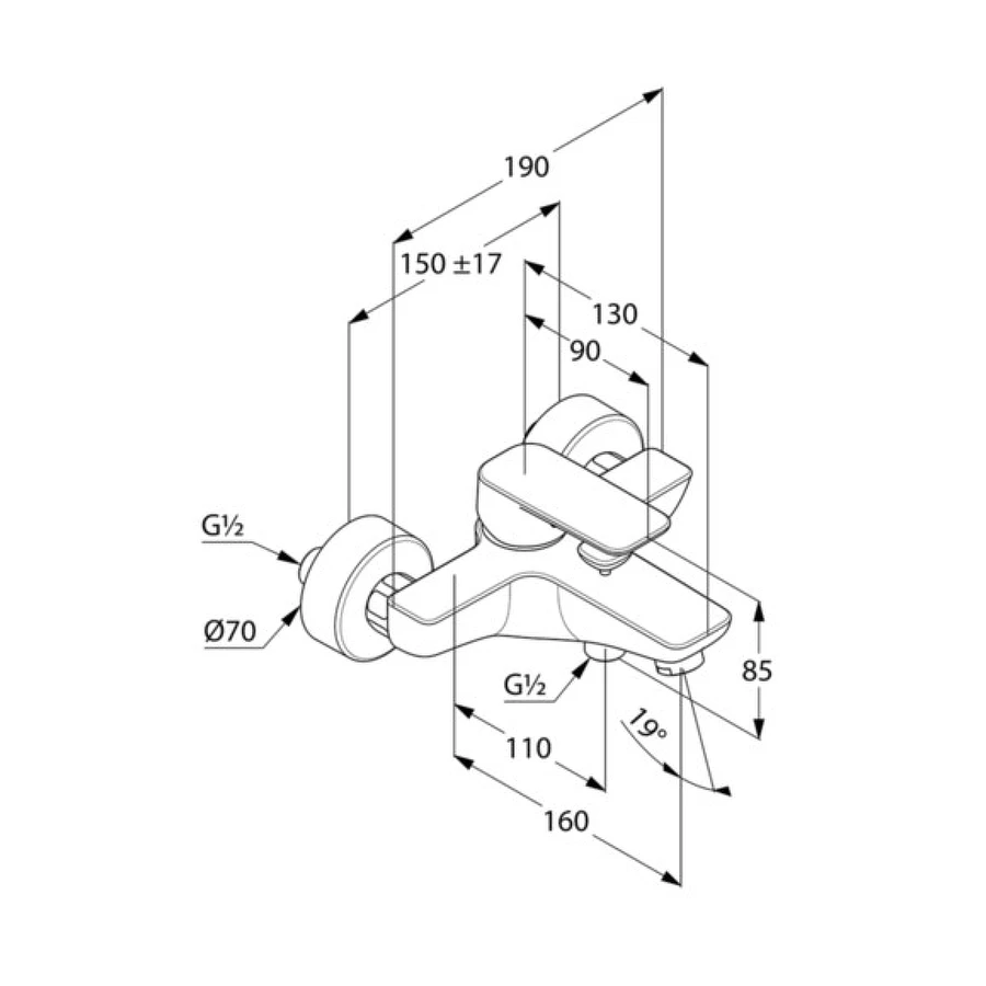 Смеситель для ванны душа Kludi PureStyle однорычажный хром