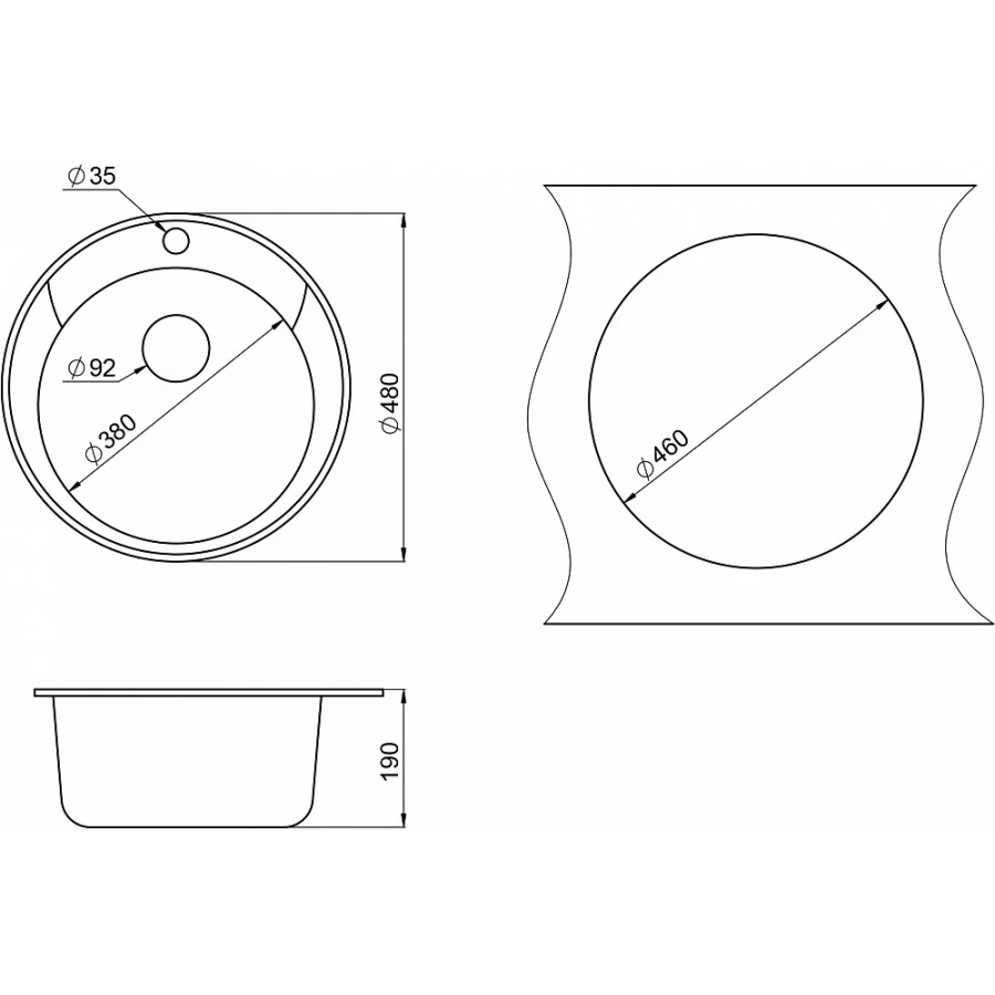 Кухонная мойка Granula Standart 4802, БЕЖЕВЫЙ 48х48 см