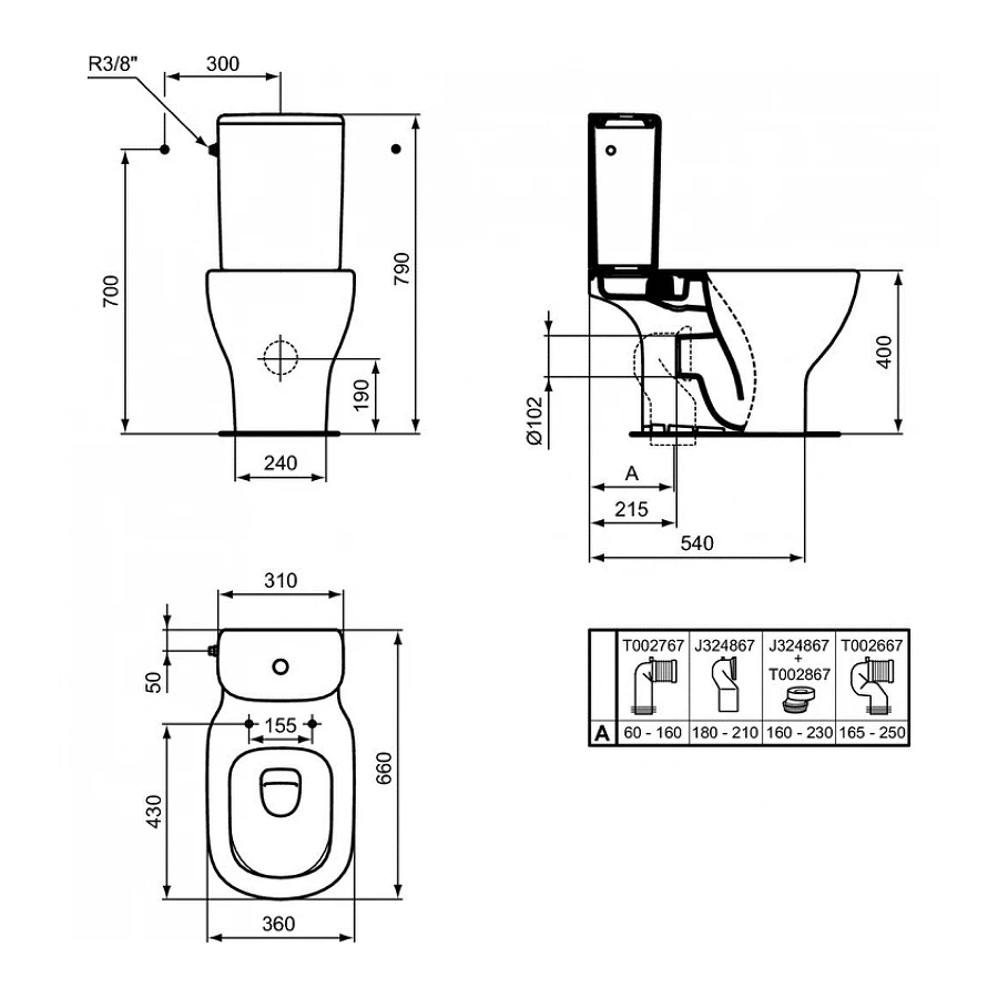 Унитаз напольный Ideal Standard Tesi Aquablade чаша T008701