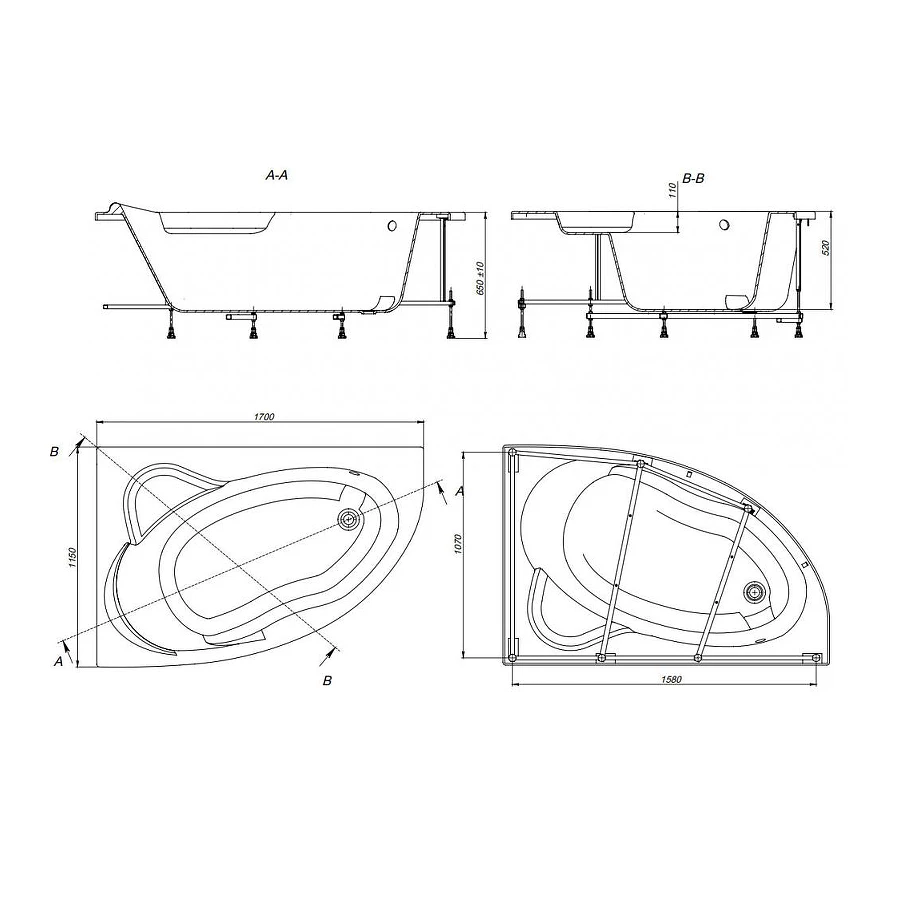 Акриловая ванна Roca Luna левая 248640000 170x115 см