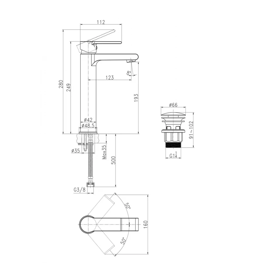 Смеситель для раковины высокий Cersanit Brasko однорычажный клик клак 63024