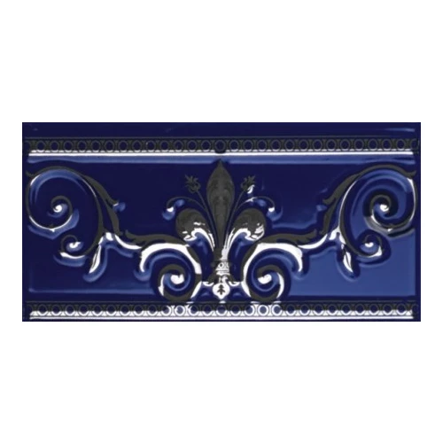 Плитка настенная Ape Ceramica Noblesse Cenefa Cobalto Silver глянцевая синяя S001227 20х10 см