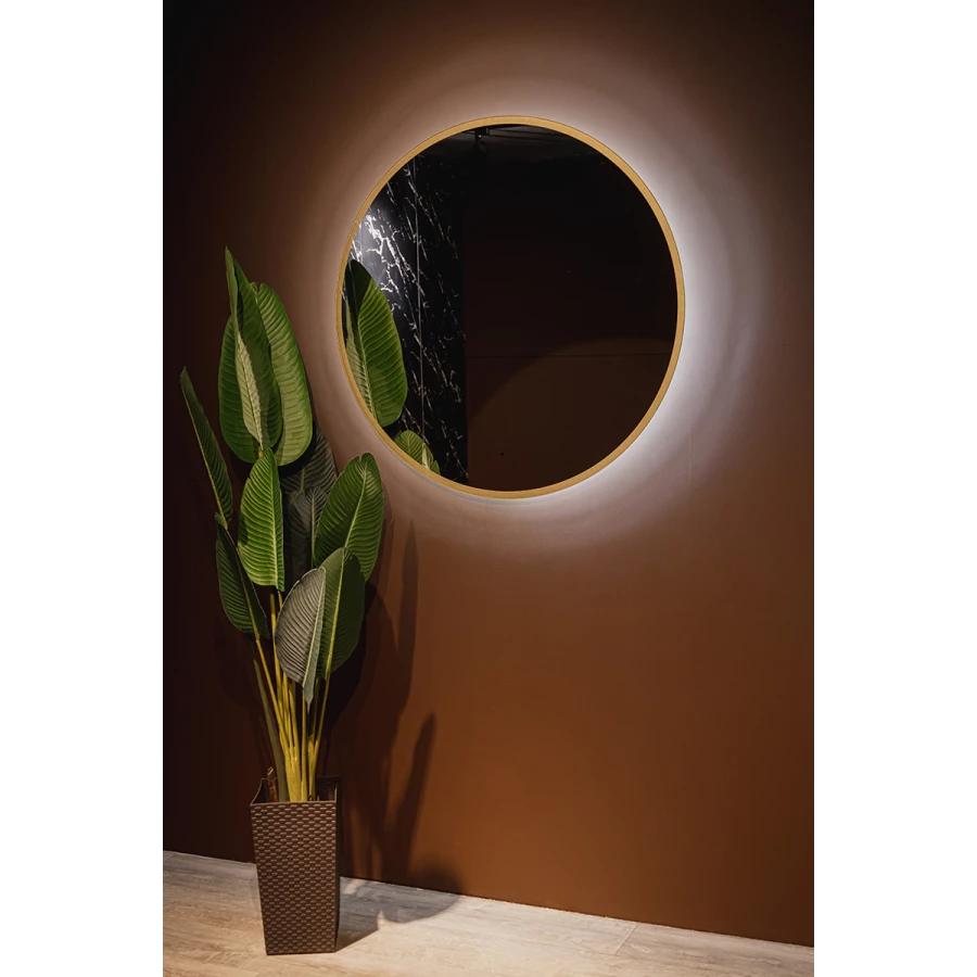 Зеркало Azario Monaco-gold бесконтактный сенсор золотая рамка LED-00002767 d100 см