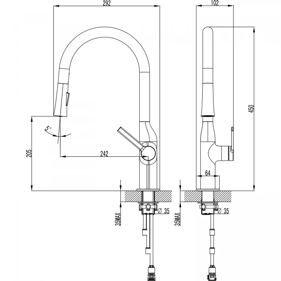 Смеситель для кухонной мойки Azario Vincente выдвижной излив керамический картридж графит AZ-VPV569064AJ