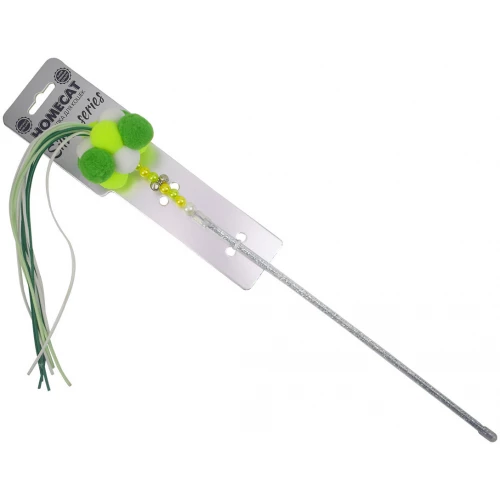 Дразнилка для кошек Homecat Silver series с помпонами зеленая FPM1116G 40 см