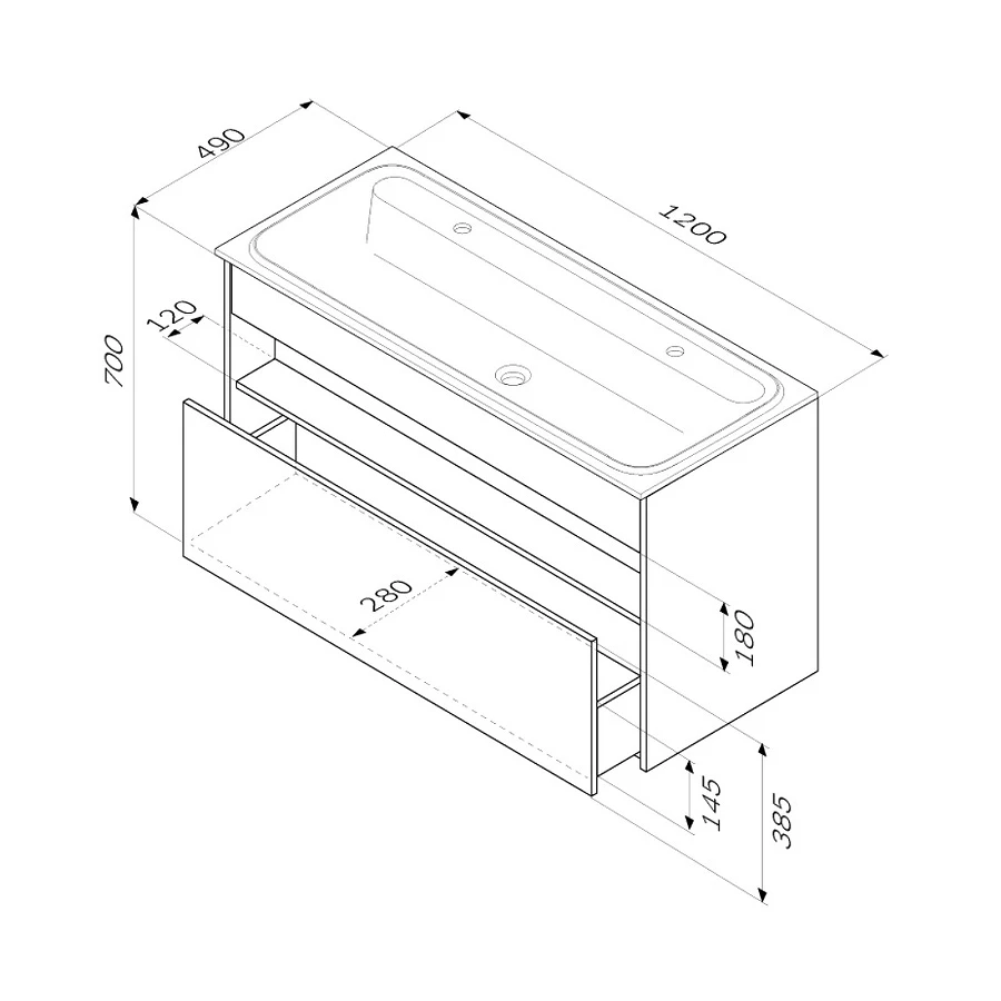 База под раковину Am Pm Func с нишей и 1 ящиком дуб крафт универсальная M8FFUX1201OF 120 см