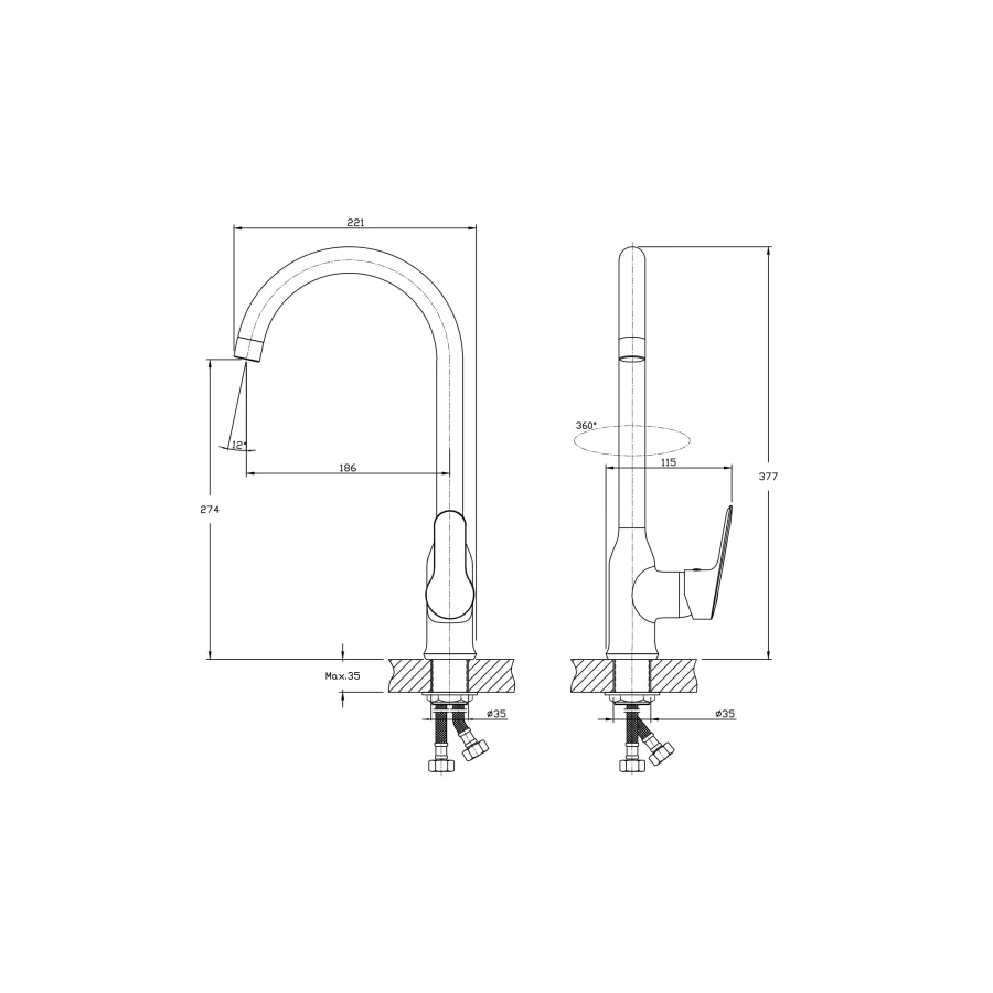 Смеситель для кухонной мойки Rush Crete CR3535-23 хром