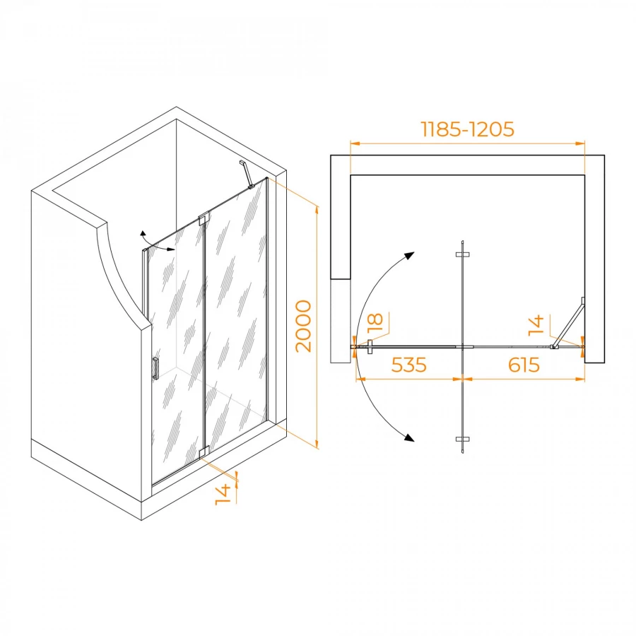 Душевая дверь RGW HO-014Gr Прозрачное 1200 350601412-110 120х200 см