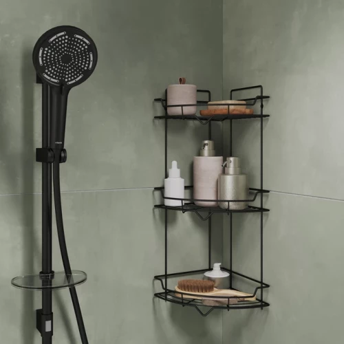 Полка Milardo Grid трёхъярусная угловая проволока стальная чёрный матовый GRICC3BM44