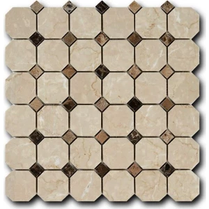 Мозаика Art&Natura Octagon Pattern Botticino Fiorito 49x49 Dark Imperador 15x15 глянцевая бежевая mm-octagon-bott+dark 30,5x30,5 см
