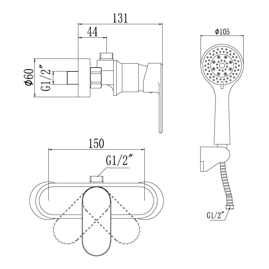 Смеситель для душа Savol S-600305S хром