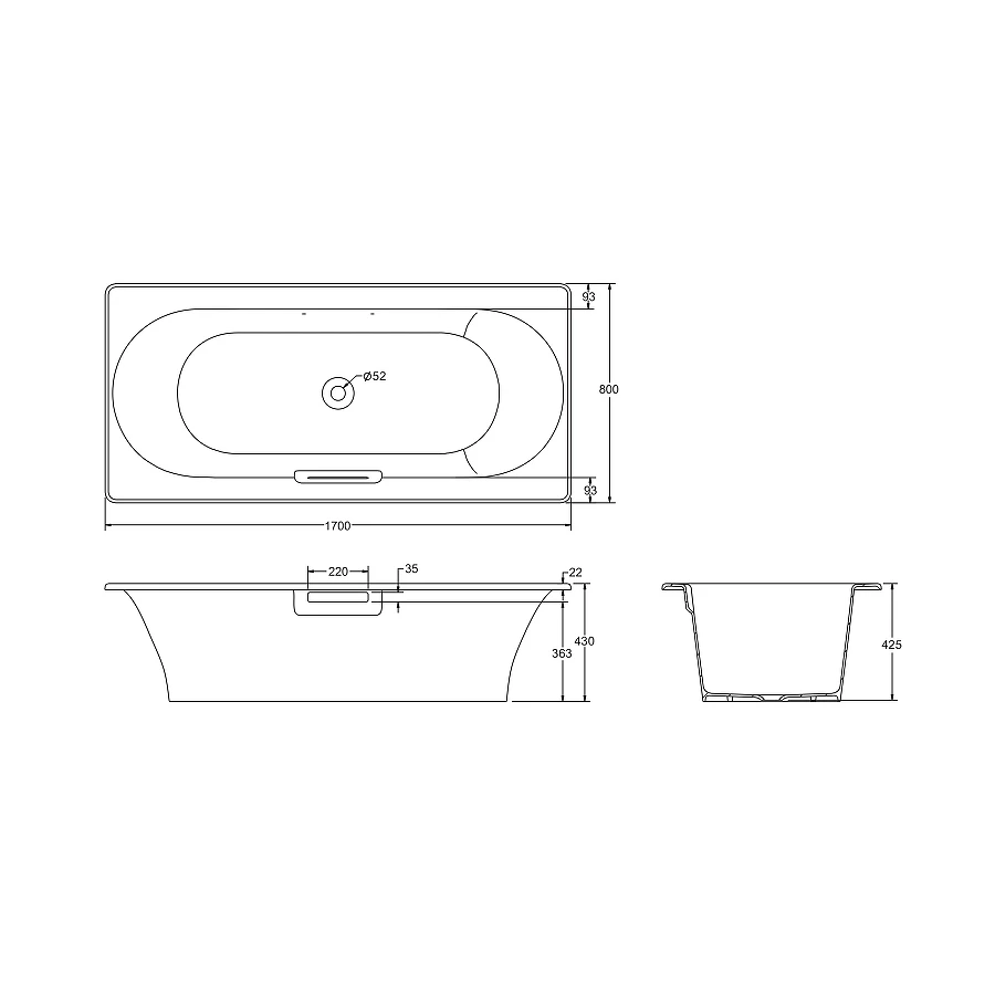 Ванна чугунная Jacob Delafon Volute с антискользящим покрытием без отверстий для ручек без ножек белая E6D901-0 170x80 см