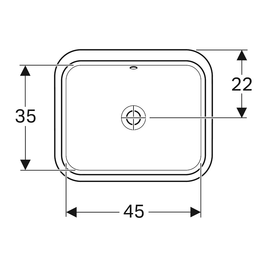 Раковина с установкой под столешницу Geberit VariForm прямоугольной формы Т1=45х35 см 500.760.01.2