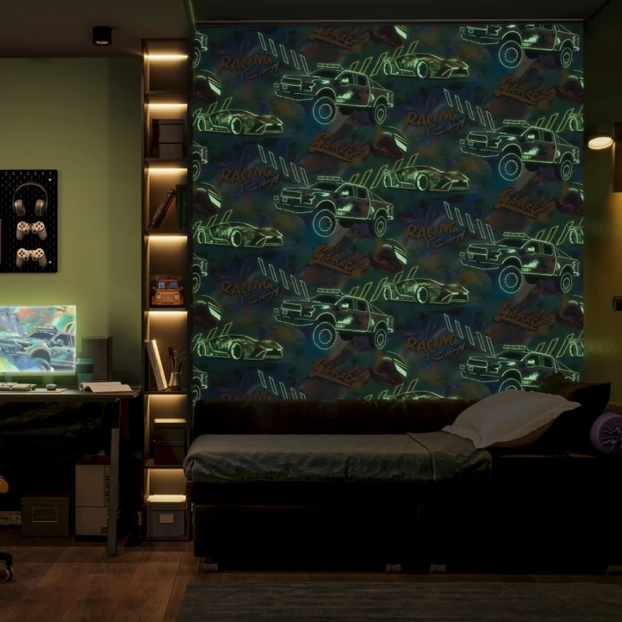 Обои флизелиновые Palitra Home Racing Team HomeColor синие HC72349-36 1,06х10,05 м