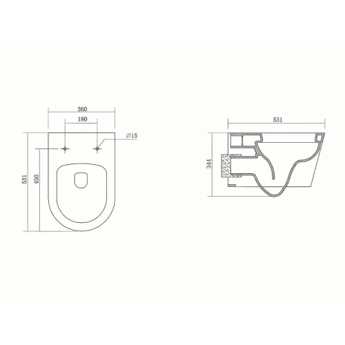Унитаз подвесной безободковый Aquatek Бетта тонкое сиденье с механизмом плавного закрывания крепеж AQ1253W-00 53,1х36х34,4 см