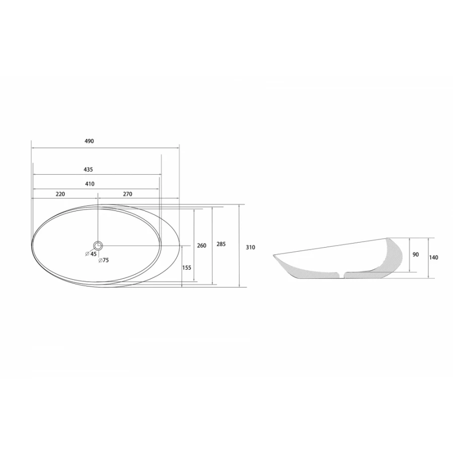 Раковина накладная Abber Bequem белая матовая AC2107MW 49х31 см