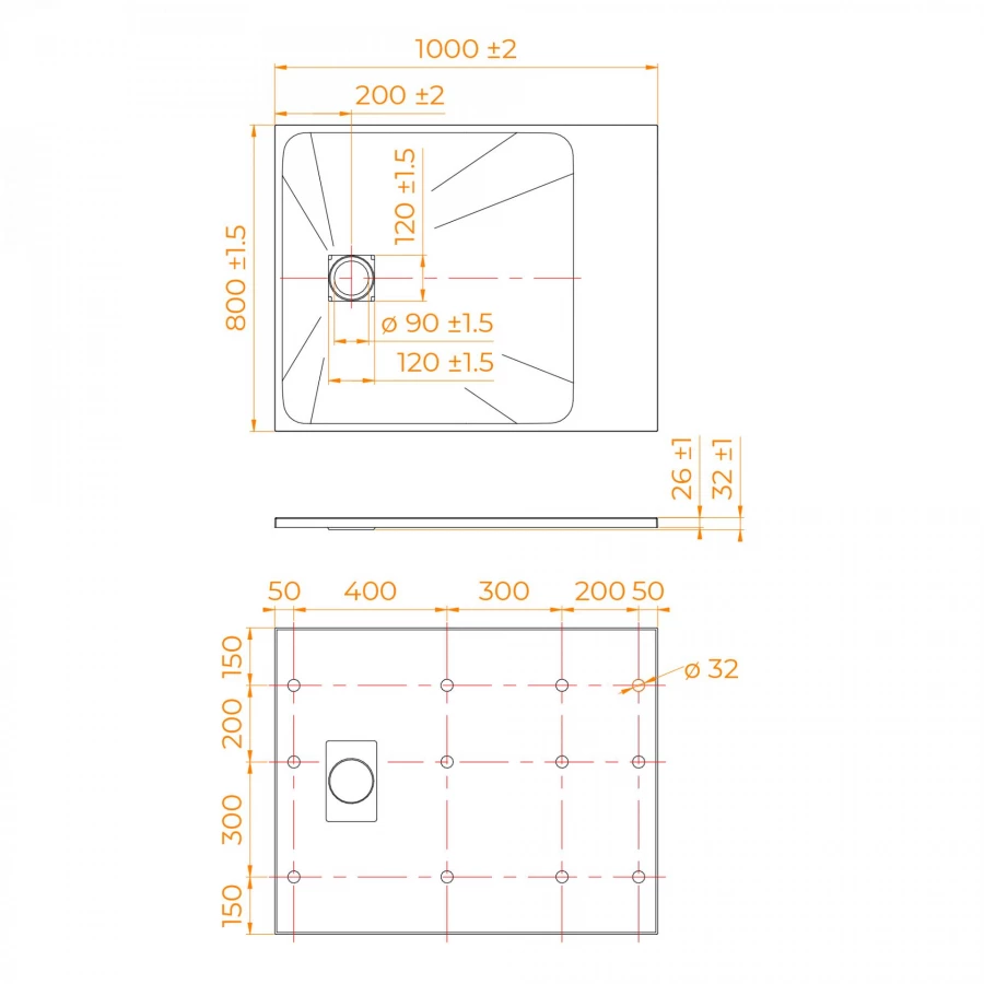 Душевой поддон прямоугольный RGW TSS-W Белый 553502810-01 800x1000 мм