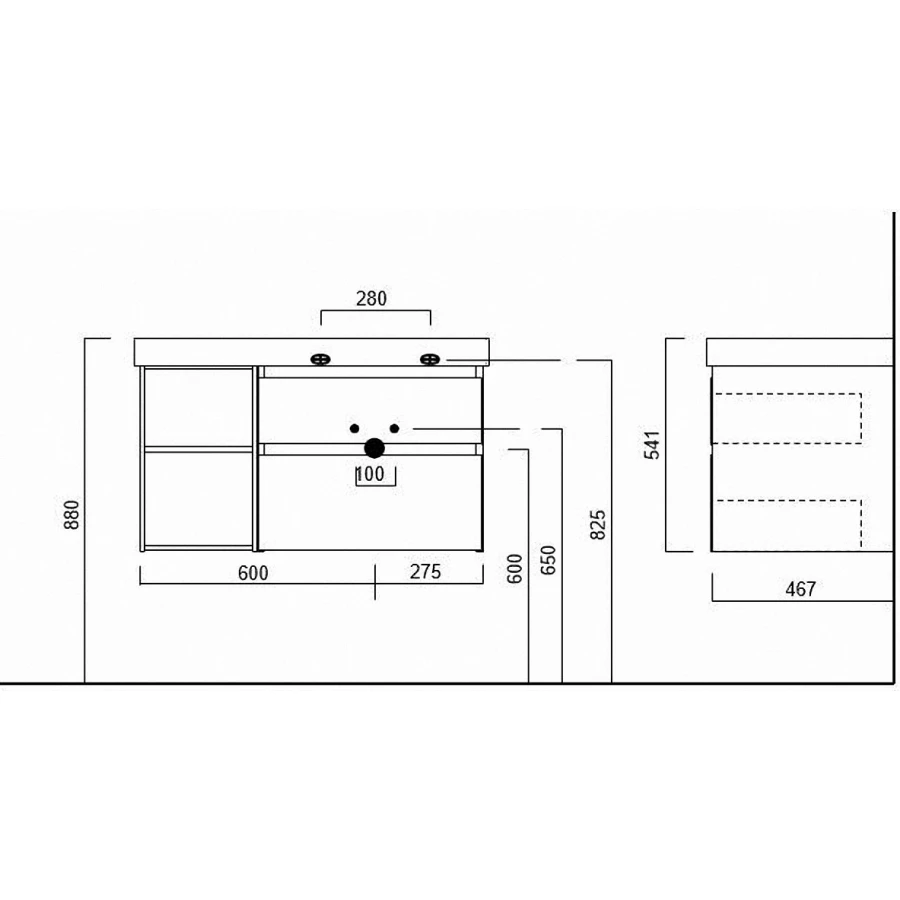 Тумба Kerama Marazzi Cubo правая подвесная с ящиками 90 белая глянцевая-древесная CU.90rh\WHT