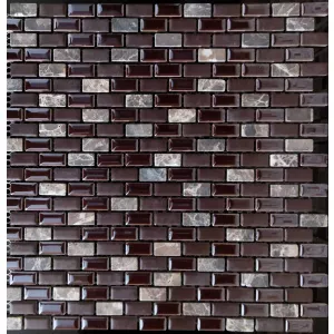 Мозаика Tonomosaic 111 матовая, глянцевая, из керамики и камня, коричневая, шоколадная 30*30 см