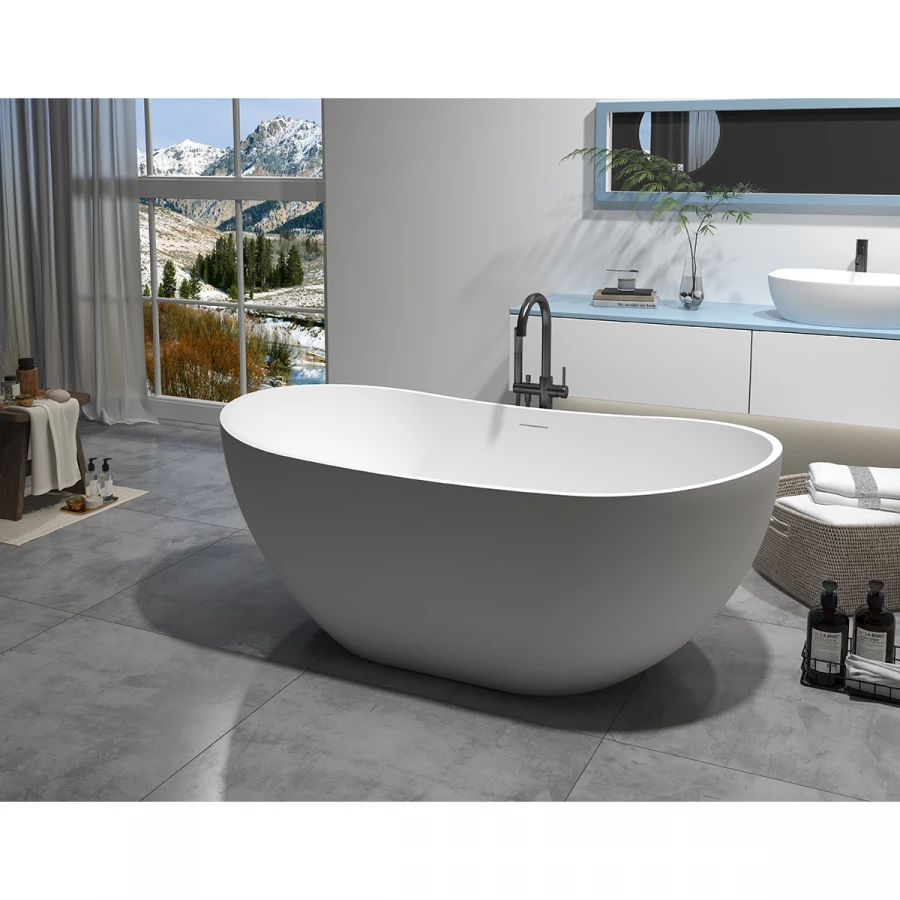 Ванна из искусственного камня Azario Jenner свободностоящая белая матовая, с белым матовым донным клапаном JEN18085S 180x85x64 см