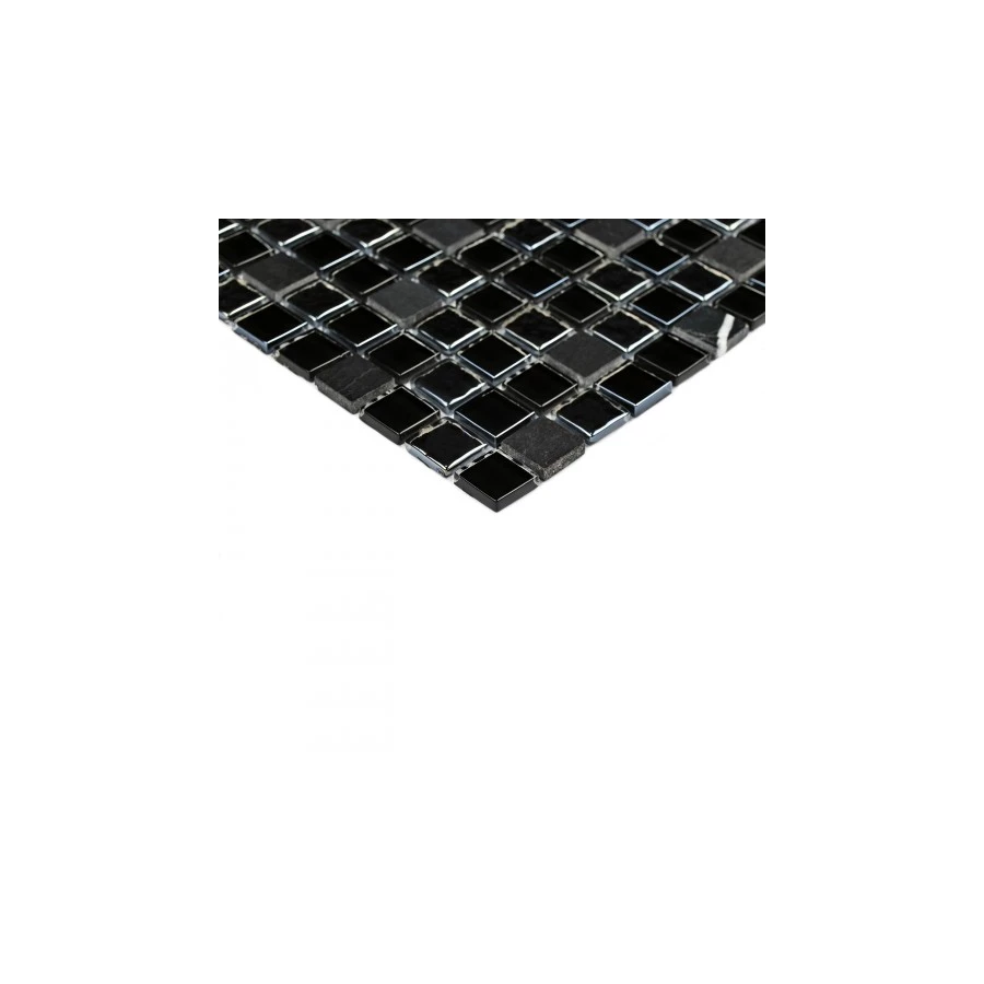 Мозаика Bonaparte Стеклянная с камнем Tesla 15х15 глянцевая черная 30х30 см